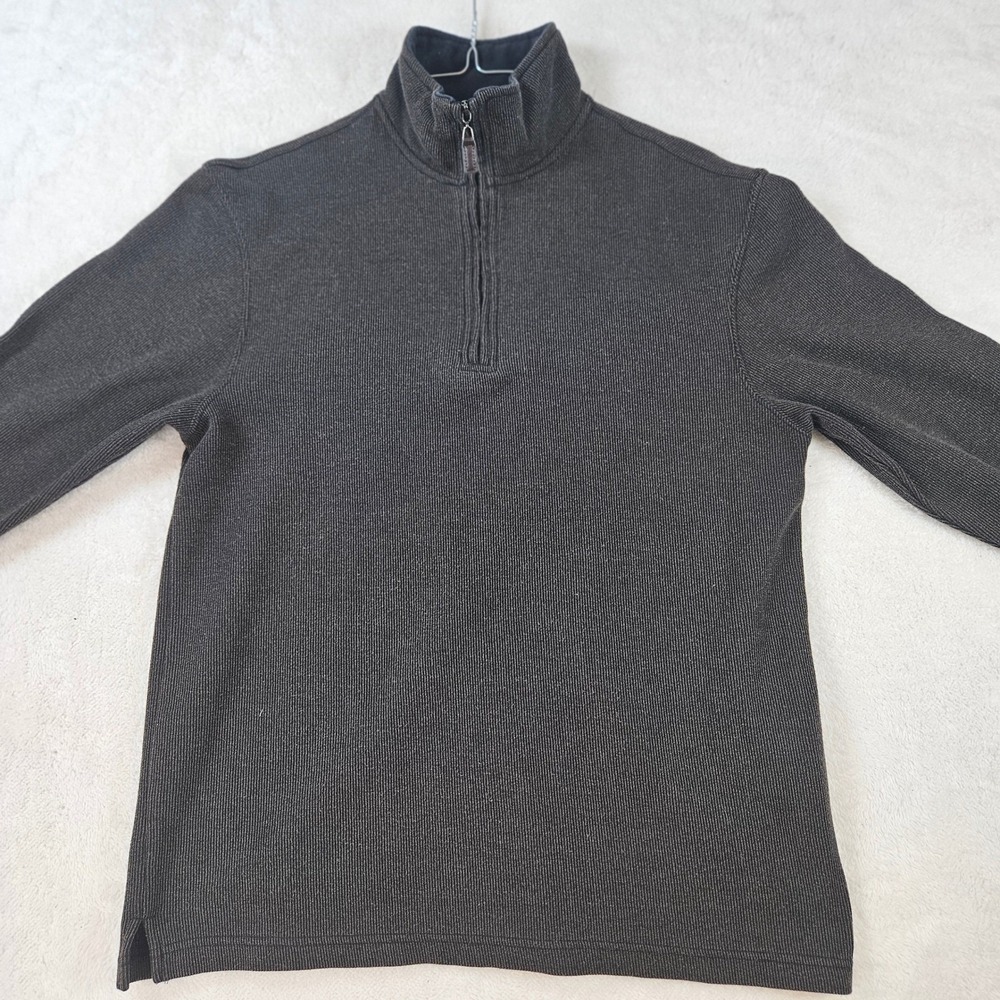 Mens Quarter Zip Ribbed Pullover Sweater Charcoal Gray Mock Neck RN40330 Size M